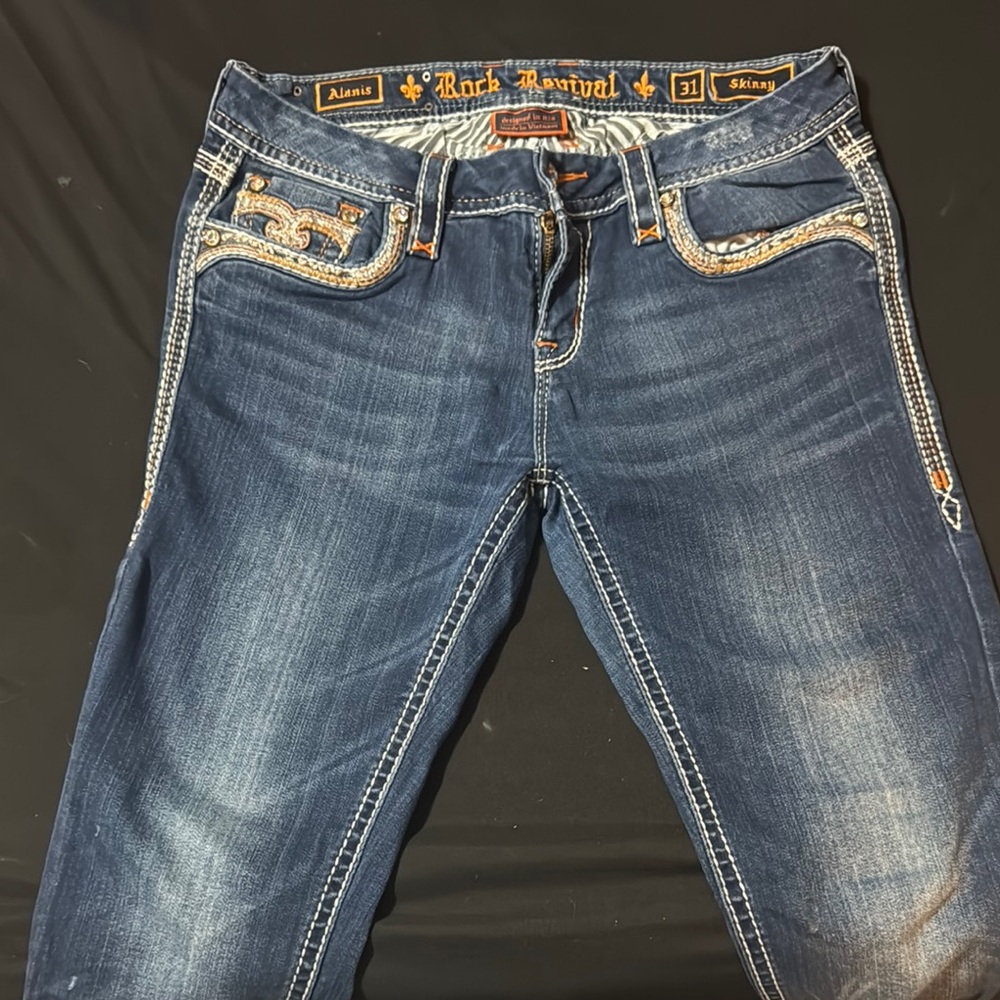 Miss Me Dark Blue Boot Cut Jeans with Gold Embellishments - Picture 2 of 3